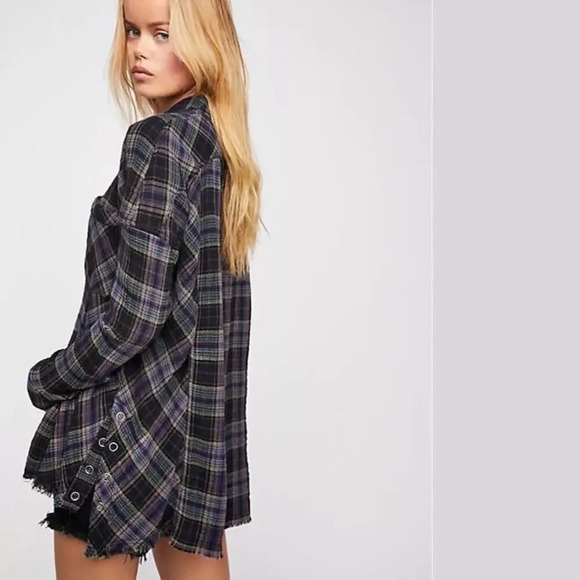 Free People Juniper Ridge Snap Side Plaid Button Down Shirt Top Size small - Picture 3 of 12